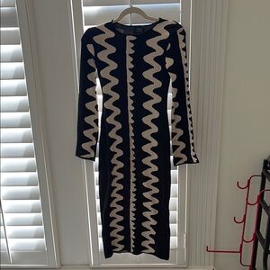 Vici Light Knit Black and Cream Bodycon Zigzag Dress